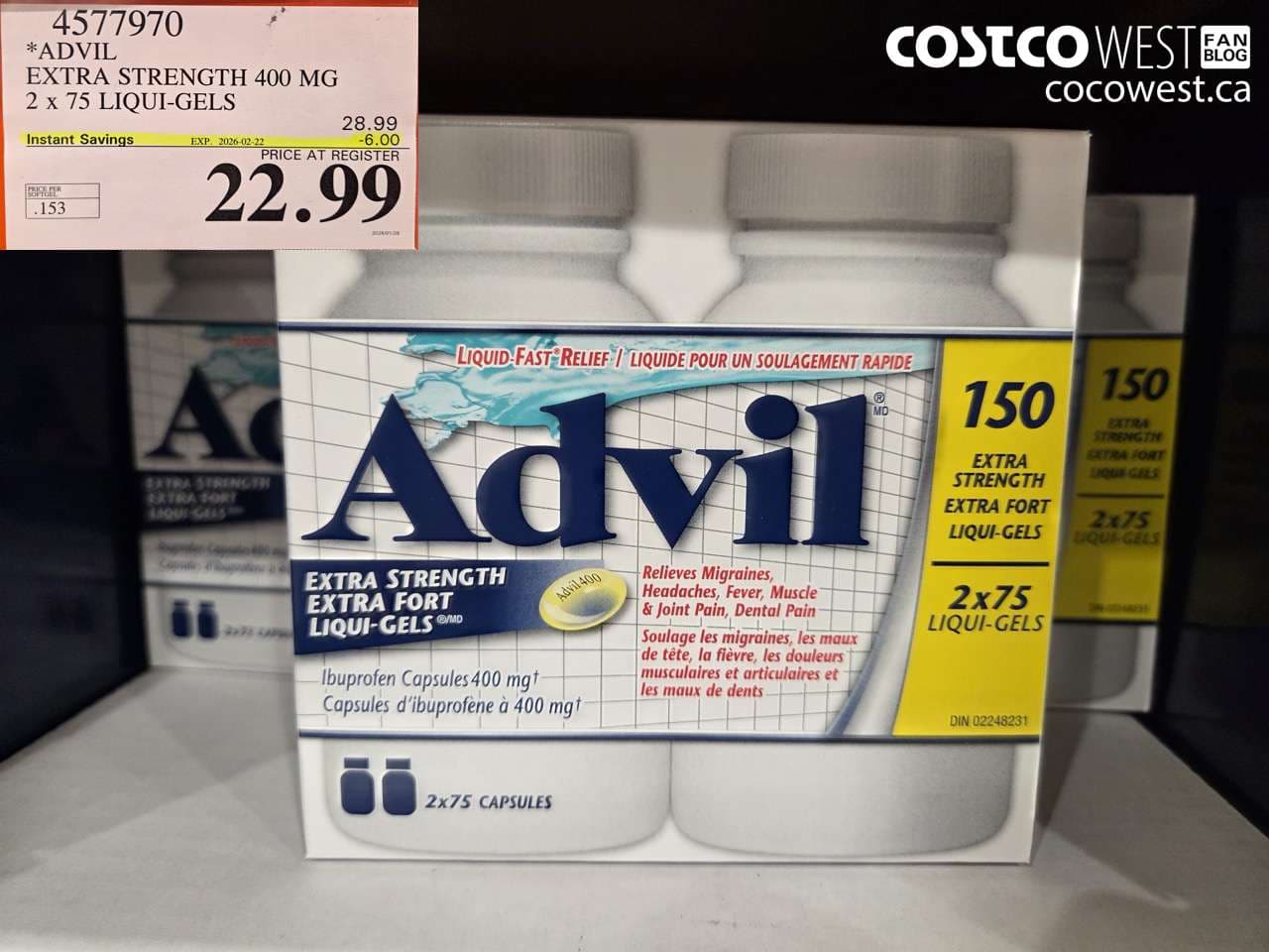ADVIL EXTRA STRENGTH 400MG 2 X 75 LIQUI-GELS