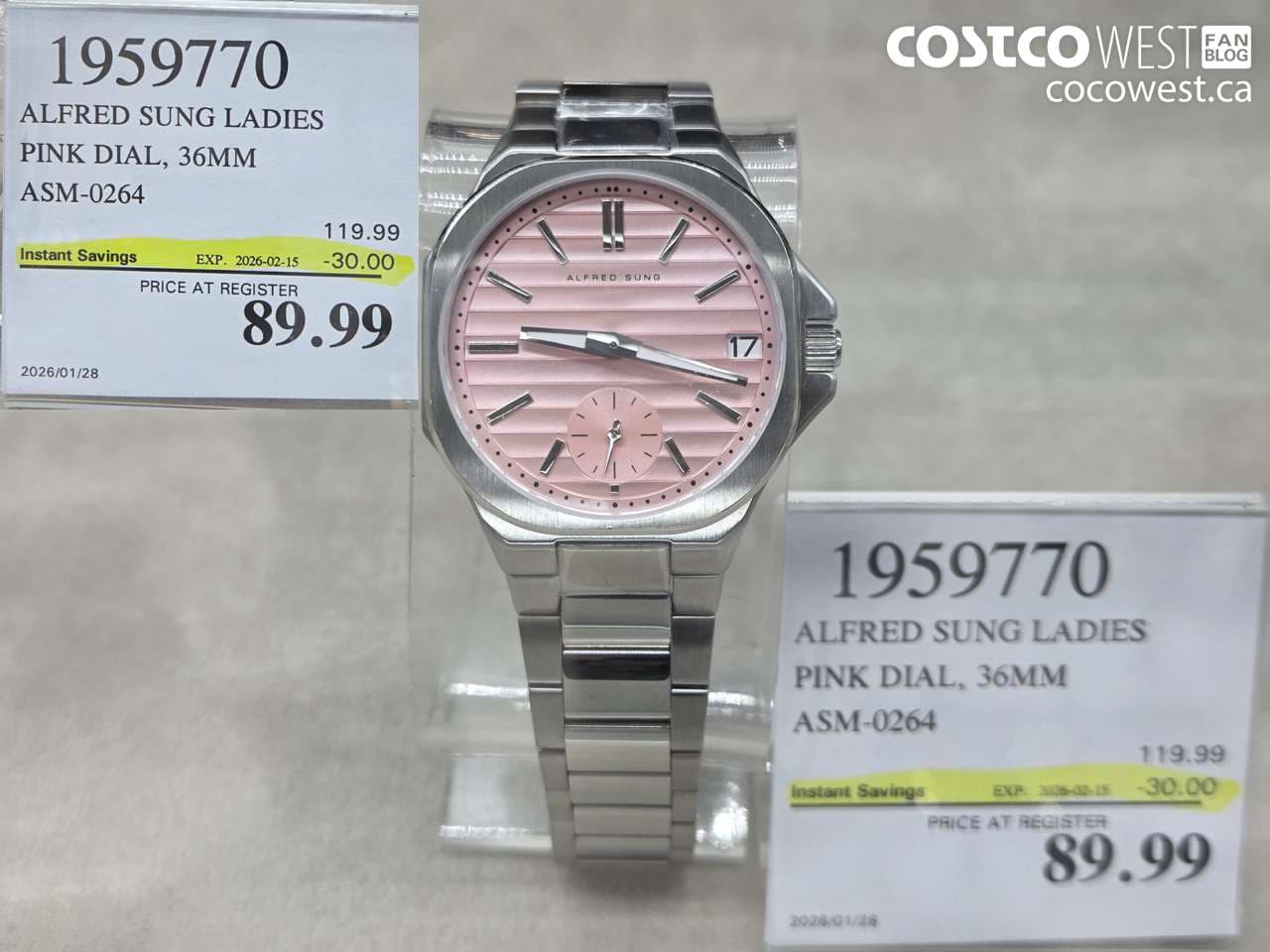 ALFRED SUNG LADIES PINK DIAL, 36MM ASM-0264