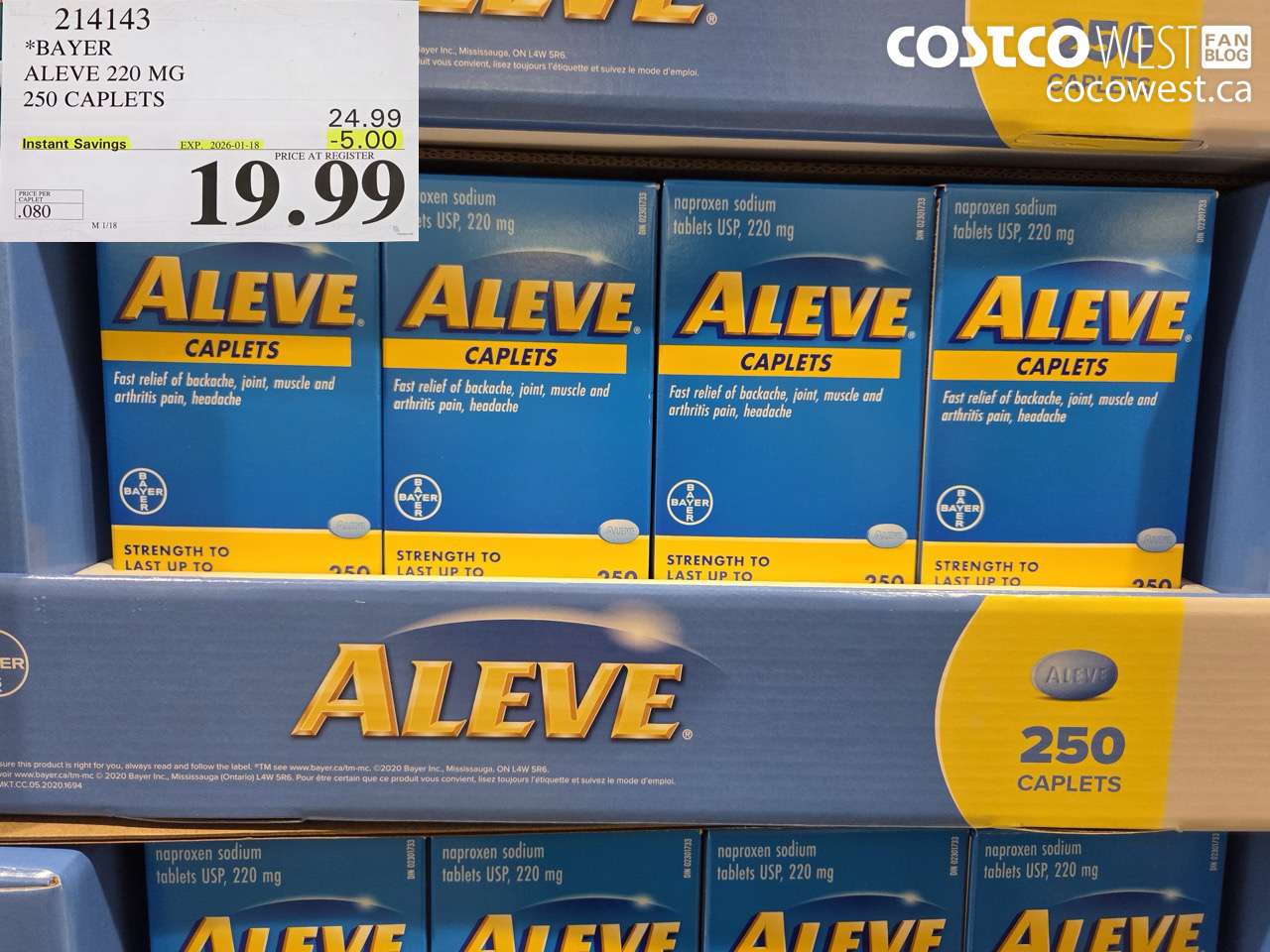 BAYER ALEVE 220 MG 250 CAPLETS