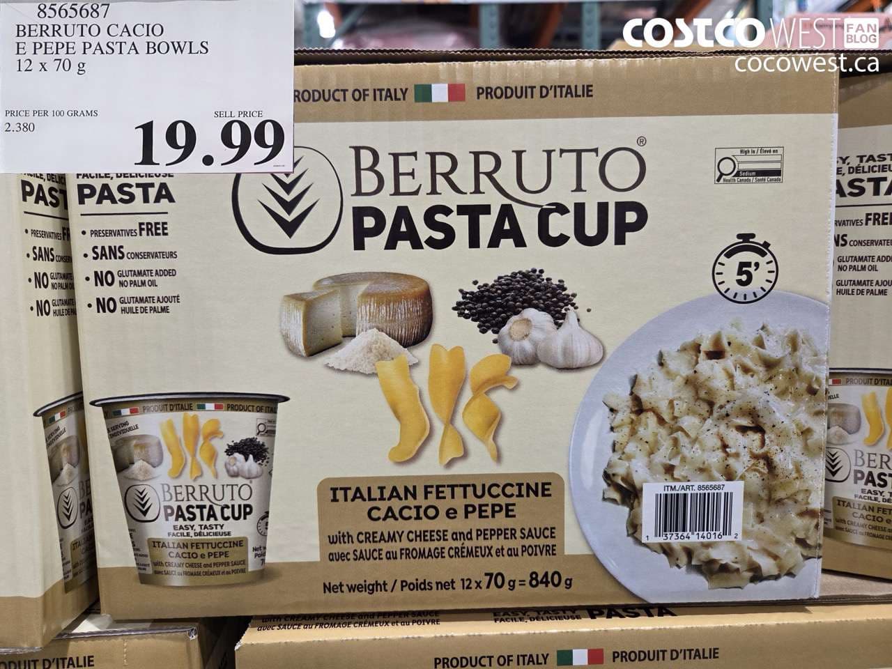 BERRUTO CACIO E PEPE PASTA BOWLS 12 X 70G