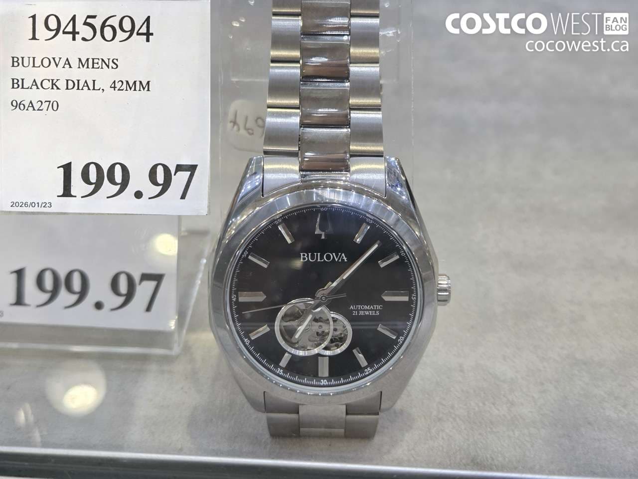 BULOVA MENS BLACK DIAL 42MM 96A270