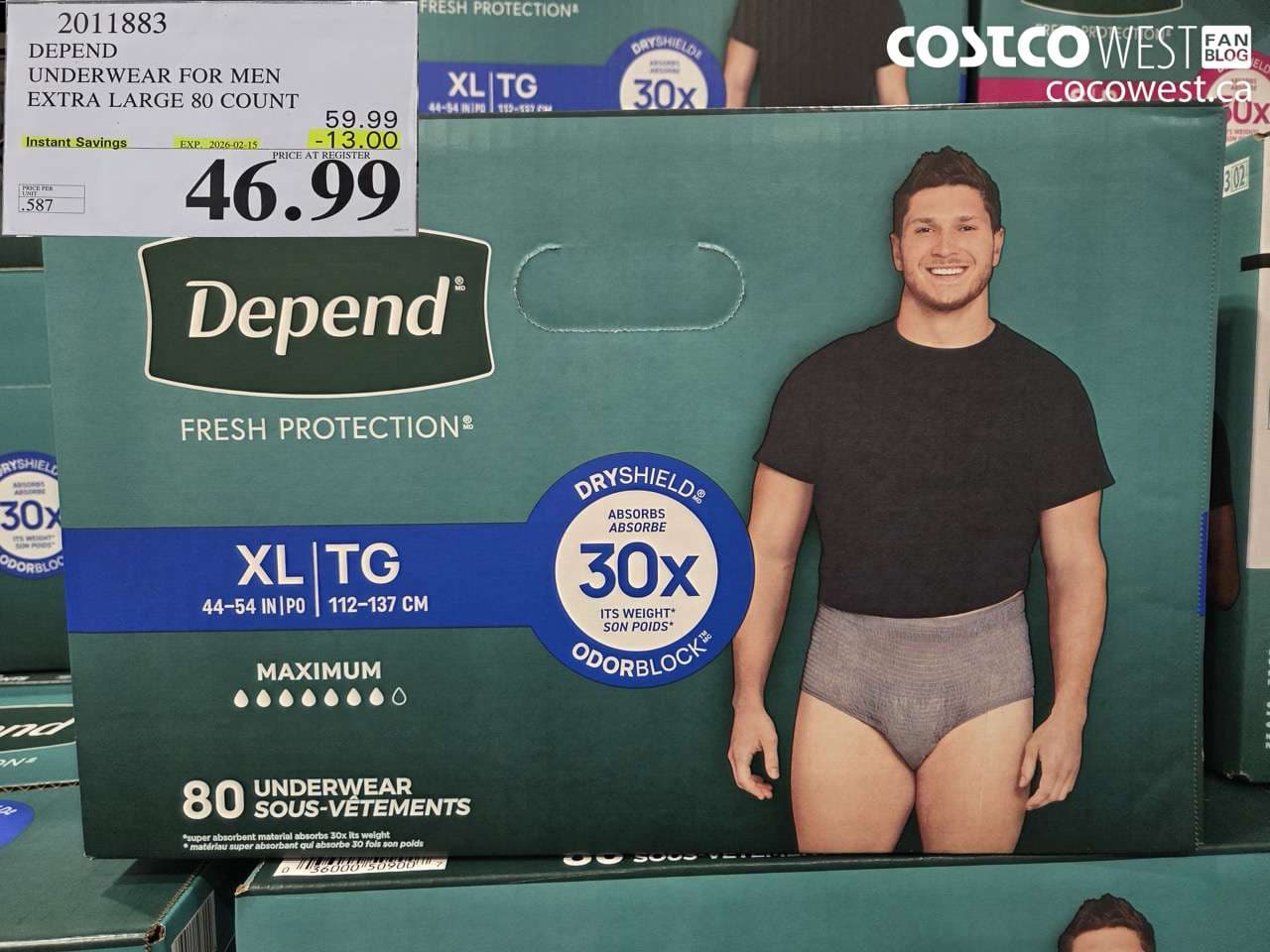 DEPEND UNDERWEAR FOR MEN X-LARGE 80 COUNT