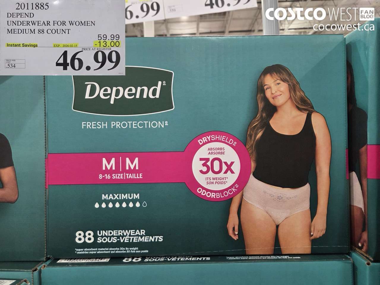 DEPEND UNDERWEAR FOR WOMEN MEDIUM 88 COUNT