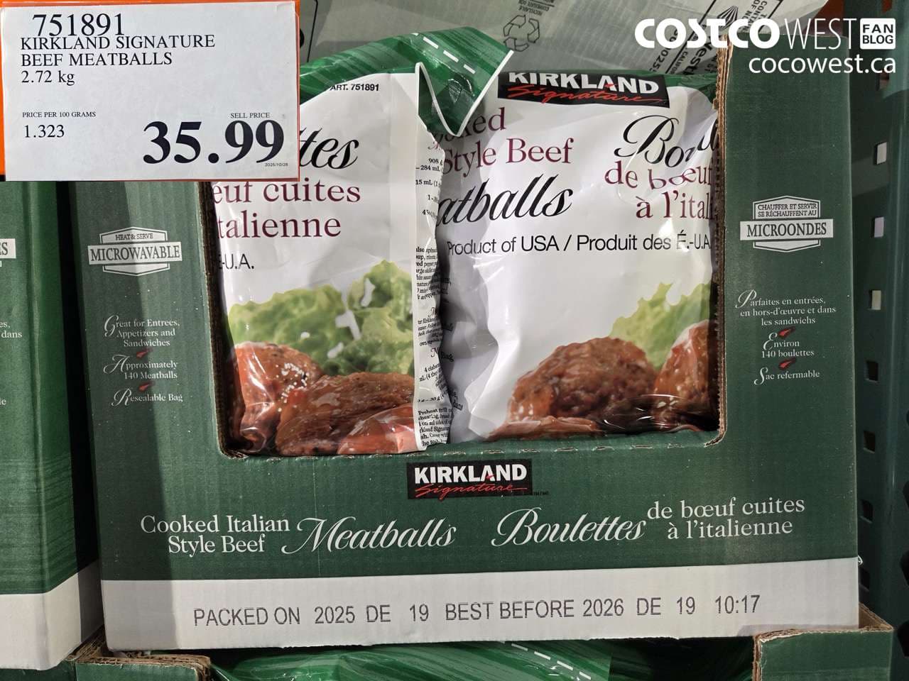 KIRKLAND SIGNATURE BEEF MEATBALLS 2.72 kg