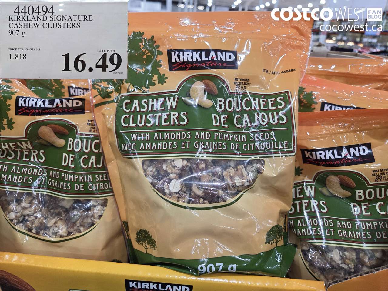 KIRKLAND SIGNATURE CASHEW CLUSTERS 907 G