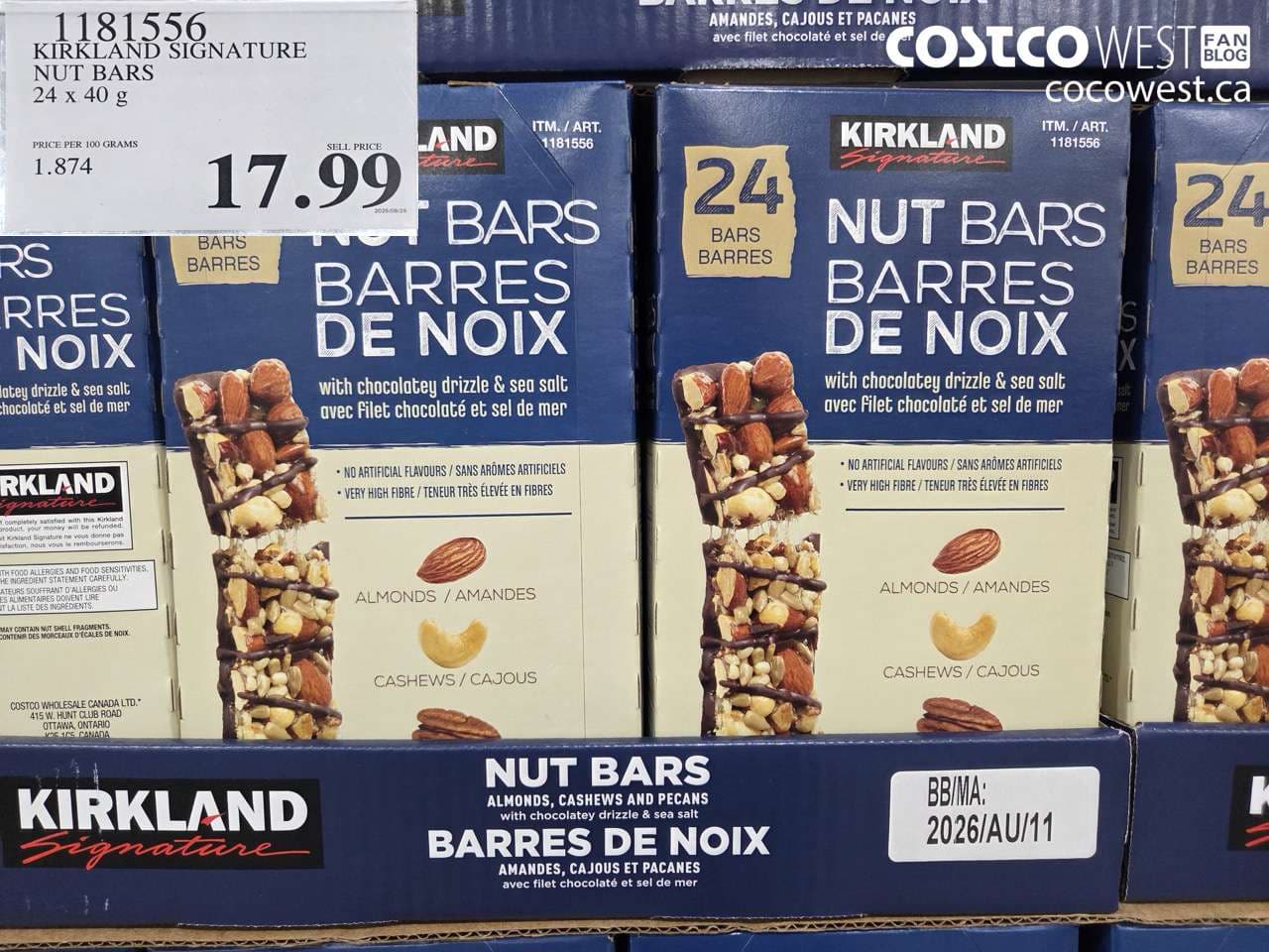 KIRKLAND SIGNATURE NUT BARS 24 X 40G