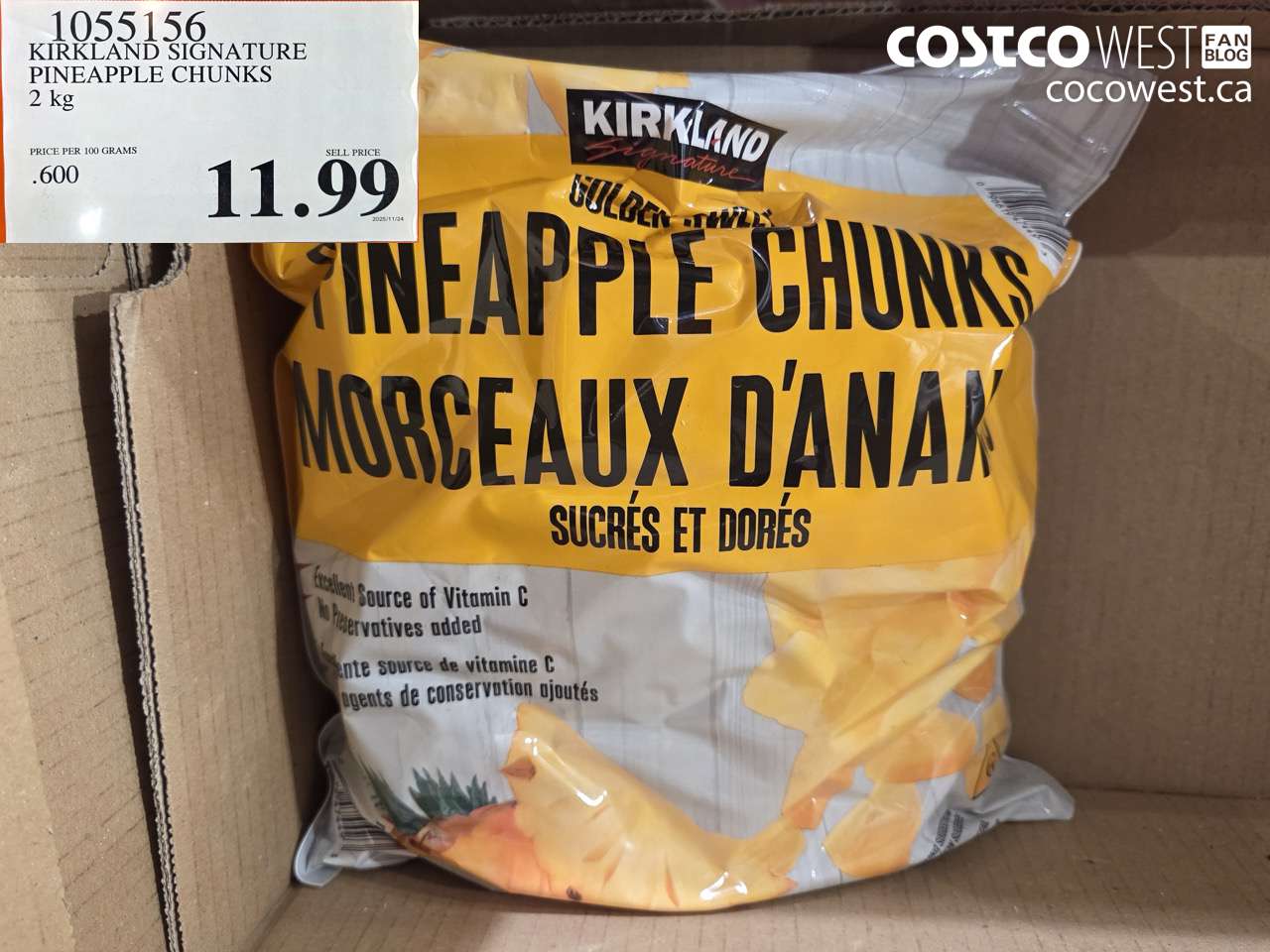 KIRKLAND SIGNATURE PINEAPPLE CHUNKS 2 kg