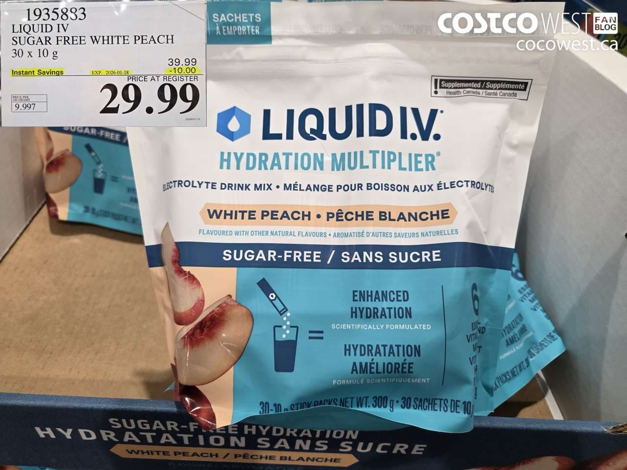 LIQUID IV SUGAR FREE WHITE PEACH 30 x 10 g