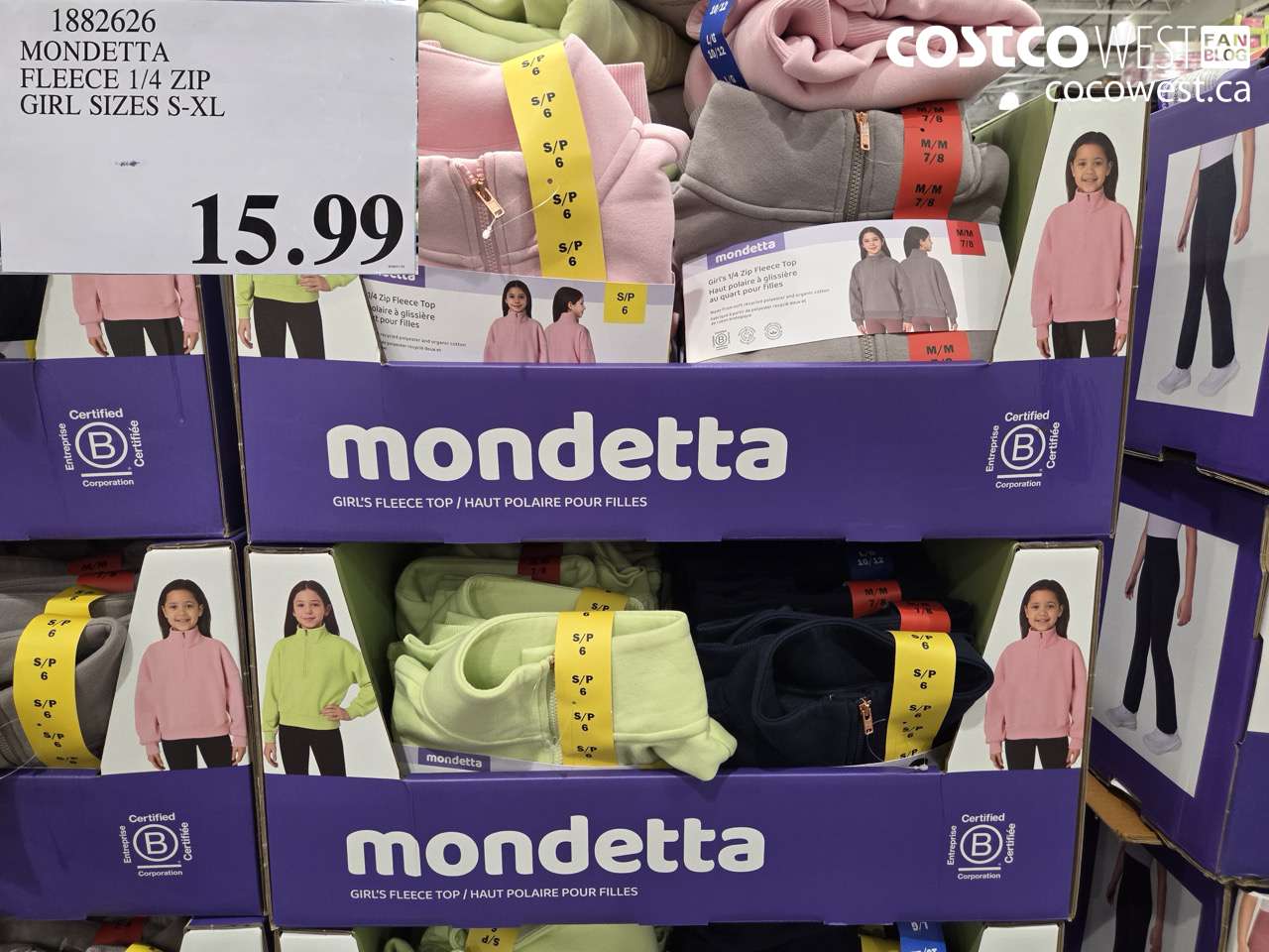 MONDETTA FLEECE 1/4 ZIP GIRL SIZES S-XL