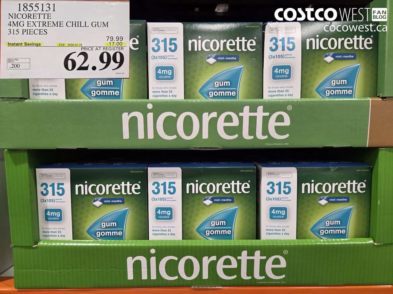 NICORETTE 4MG EXTREME CHILL GUM 315 PIECES