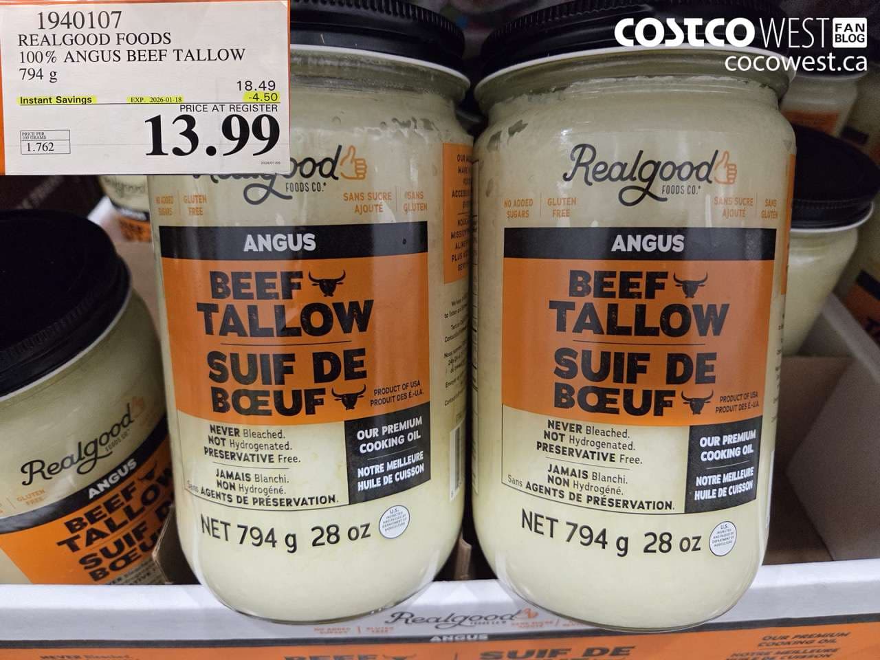 REALGOOD FOODS 100% ANGUS BEEF TALLOW 794G