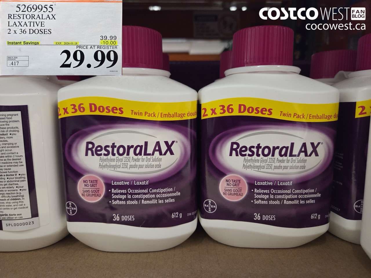 RESTORALAX LAXATIVE 2 X 36 DOSES