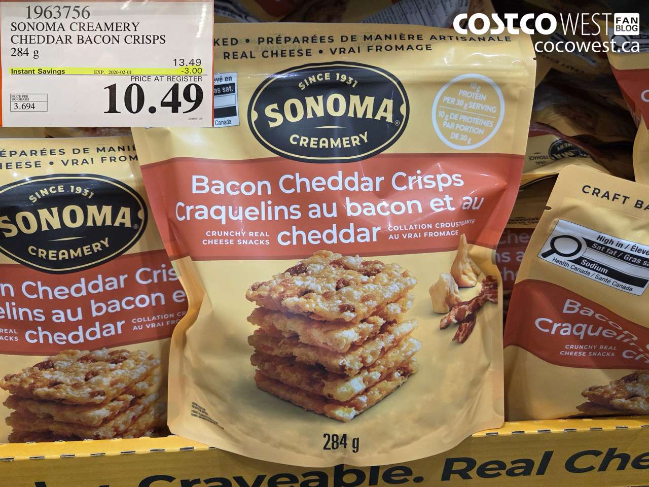 SONOMA CREAMERY CHEDDAR BACON CRISPS 284G