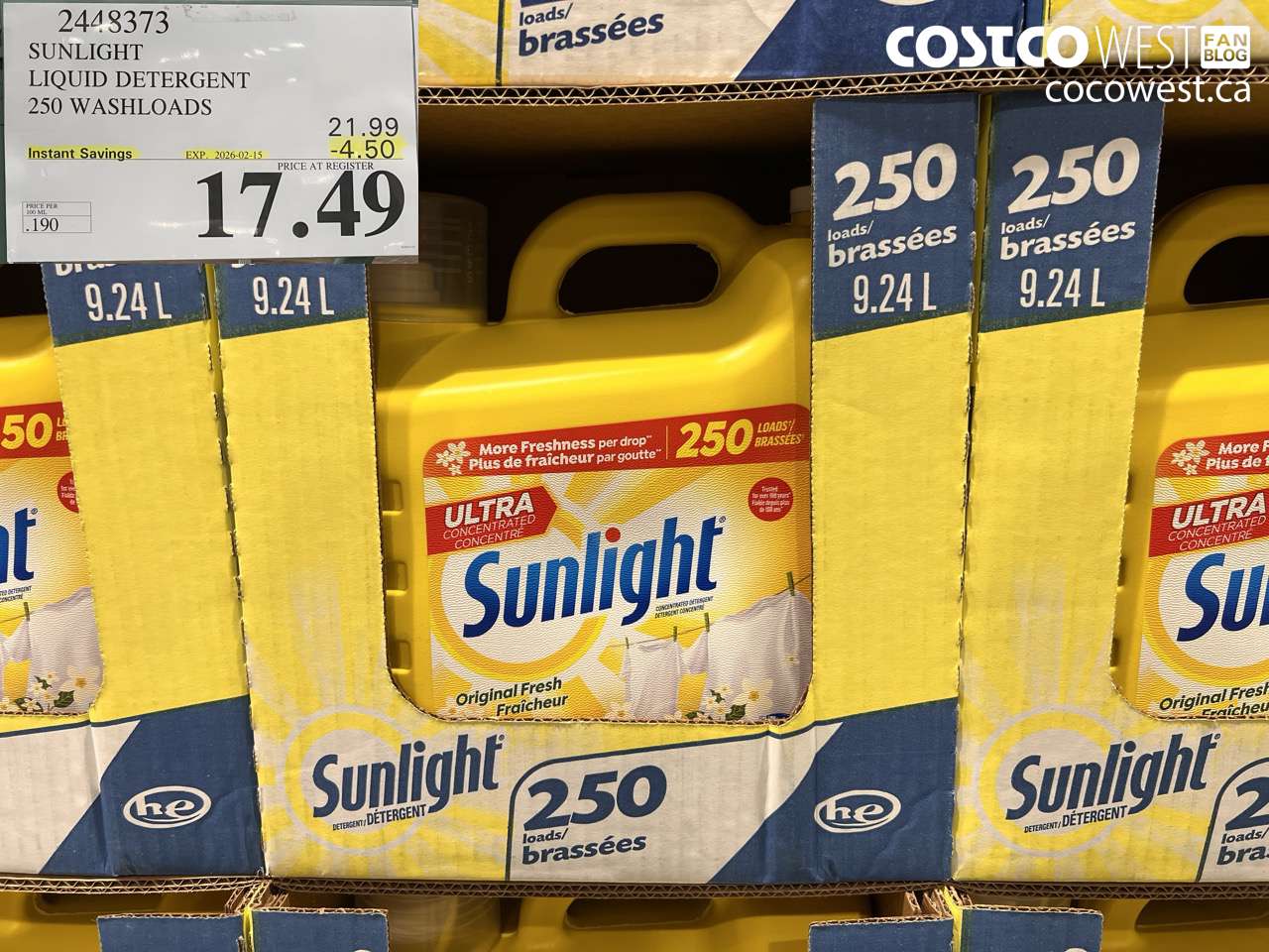 SUNLIGHT LIQUID DETERGENT 250 WASHLOADS