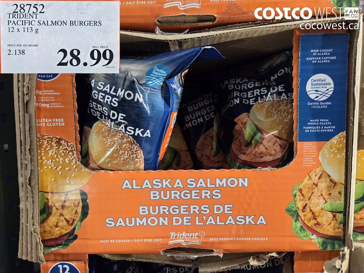 TRIDENT PACIFIC SALMON BURGERS 12 X 113 G