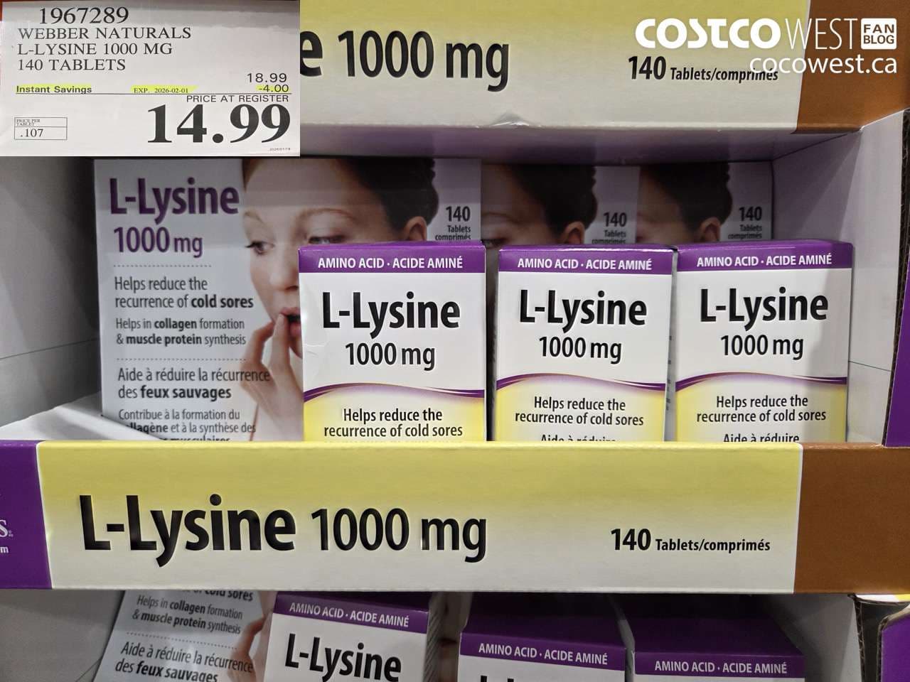 WEBBER NATURALS L-LYSINE 1000 MG 140 TABLETS