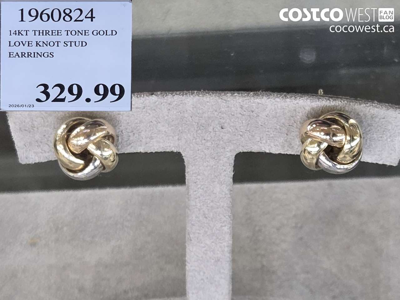 14KT THREE TONE GOLD LOVE KNOT STUD EARRINGS