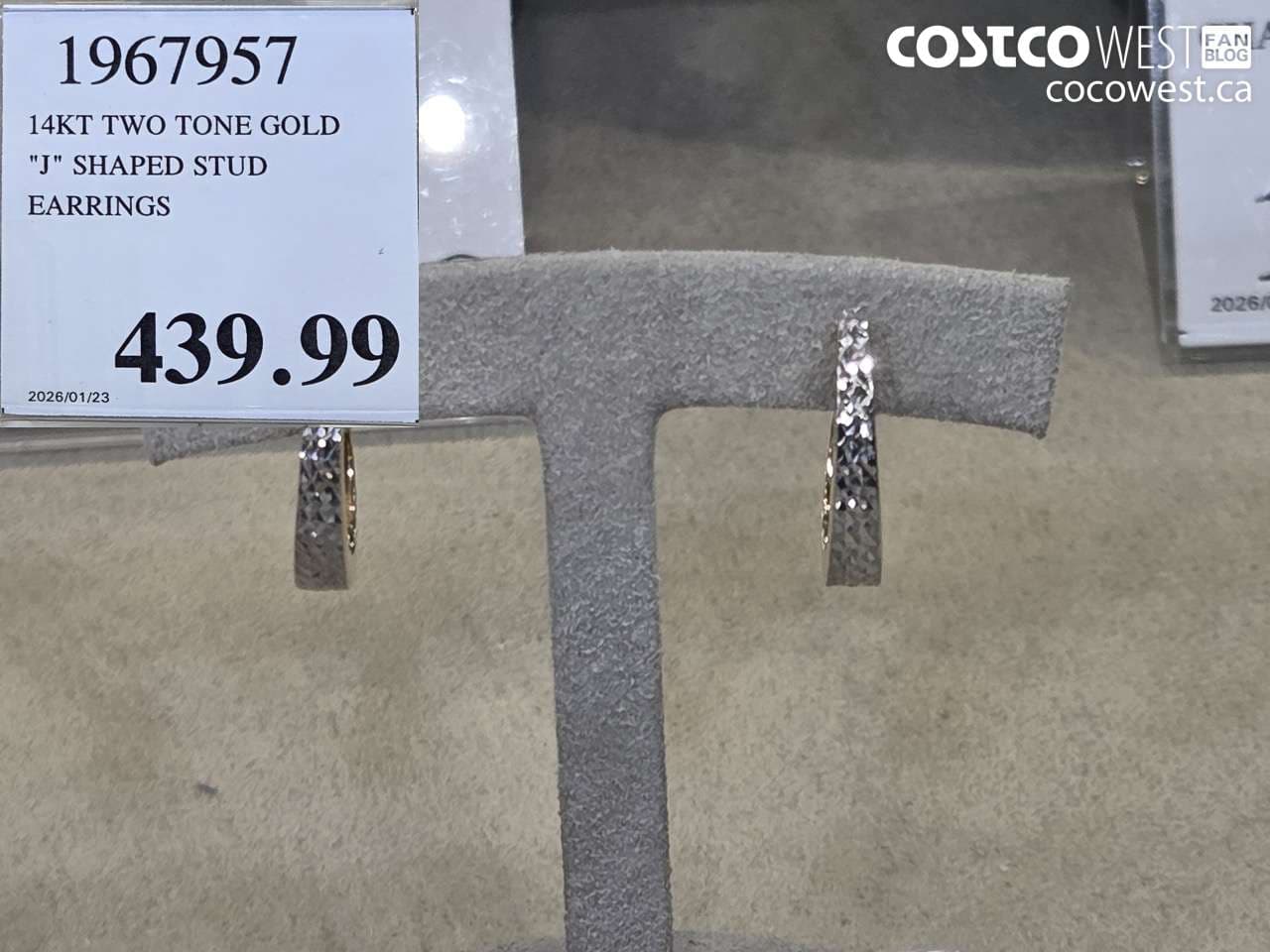 14KT TWO TONE GOLD “J” SHAPED STUD EARRINGS