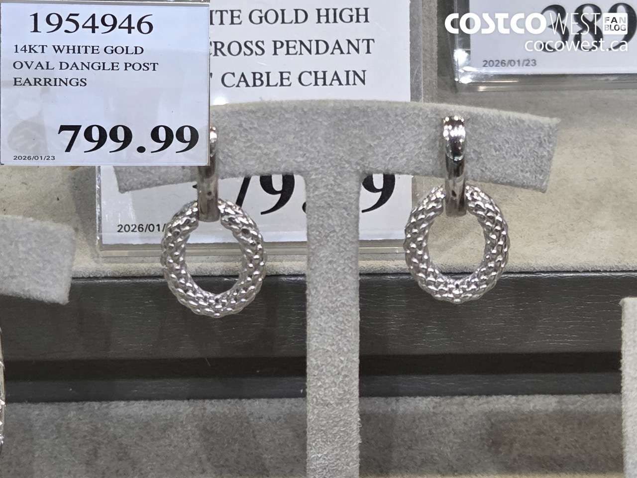 14KT WHITE GOLD OVAL DANGLE POST EARRINGS