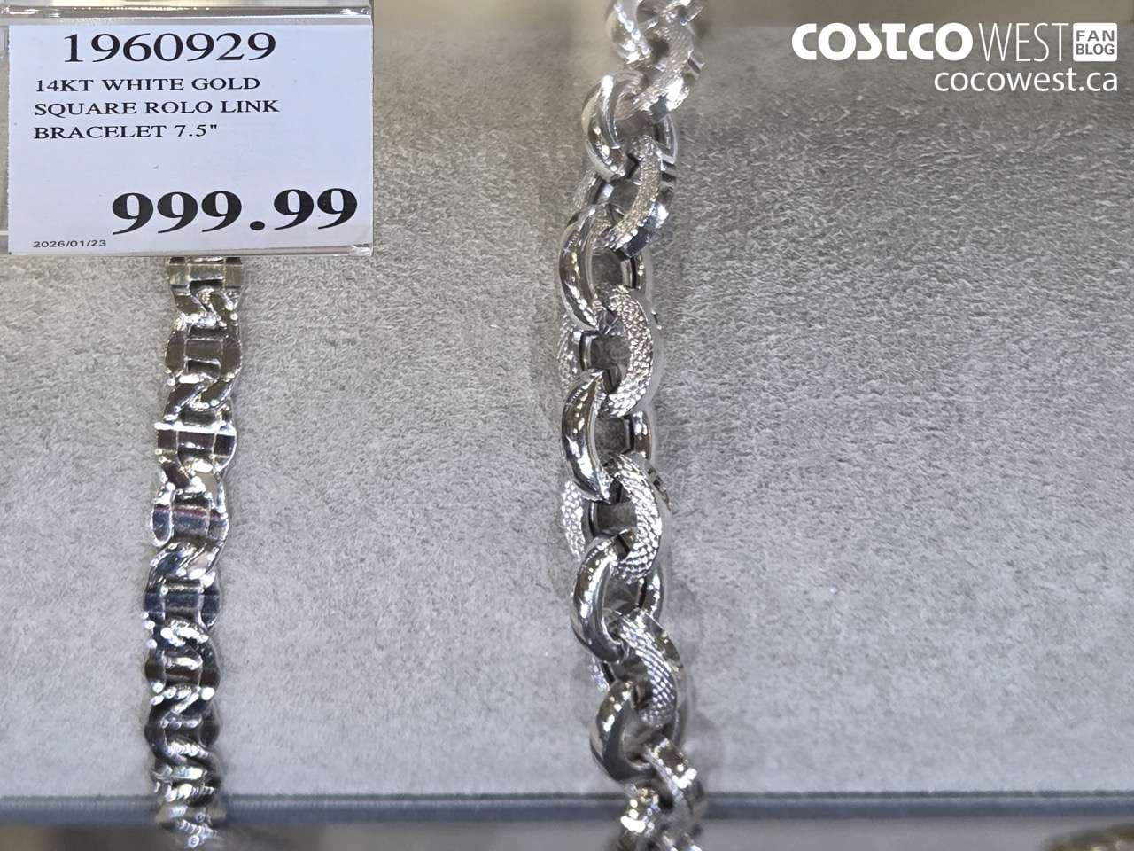 14KT WHITE GOLD SQUARE ROLO LINK BRACELET