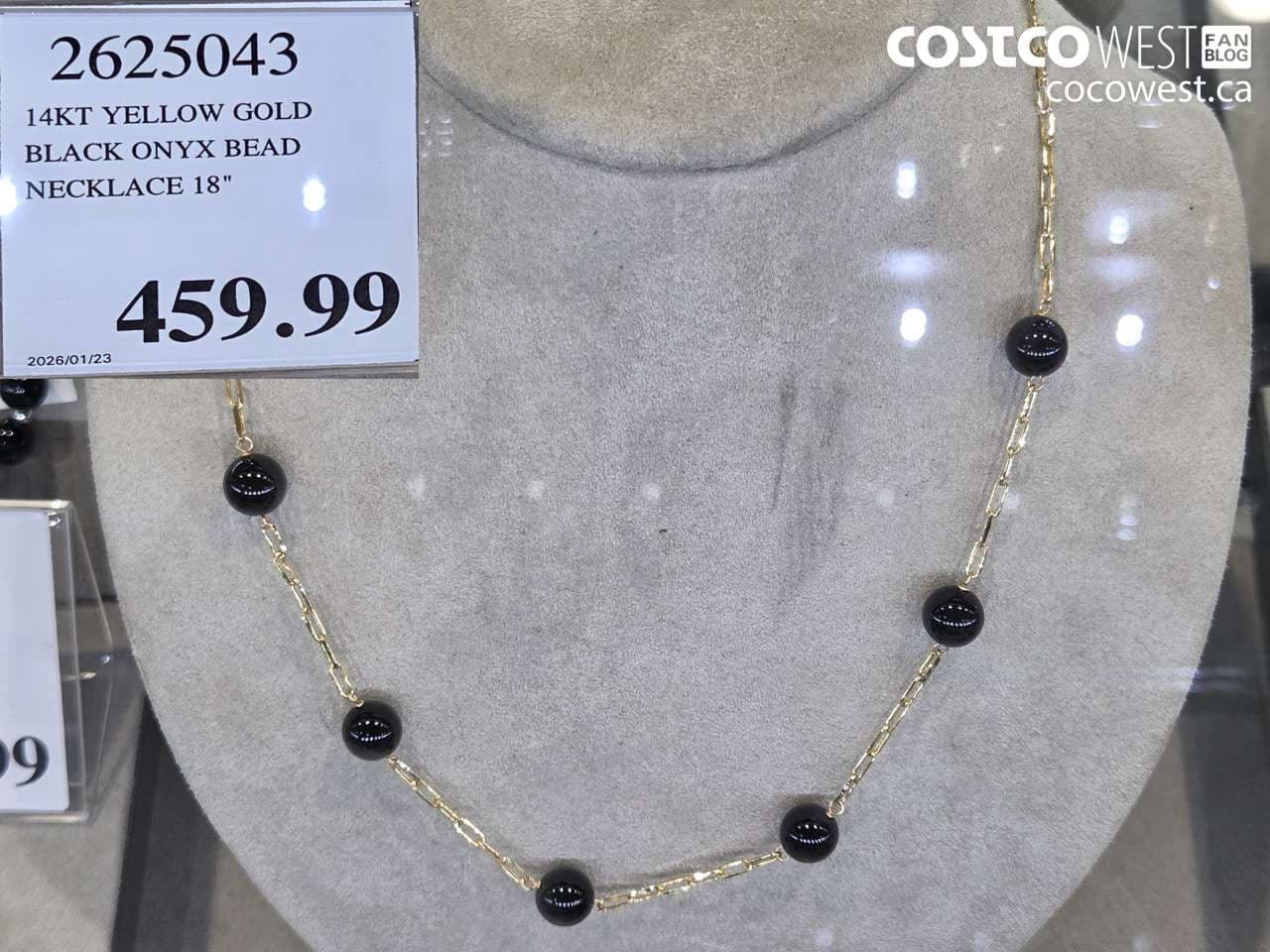 14KT YELLOW GOLD BLACK ONYX BEAD NECKLACE