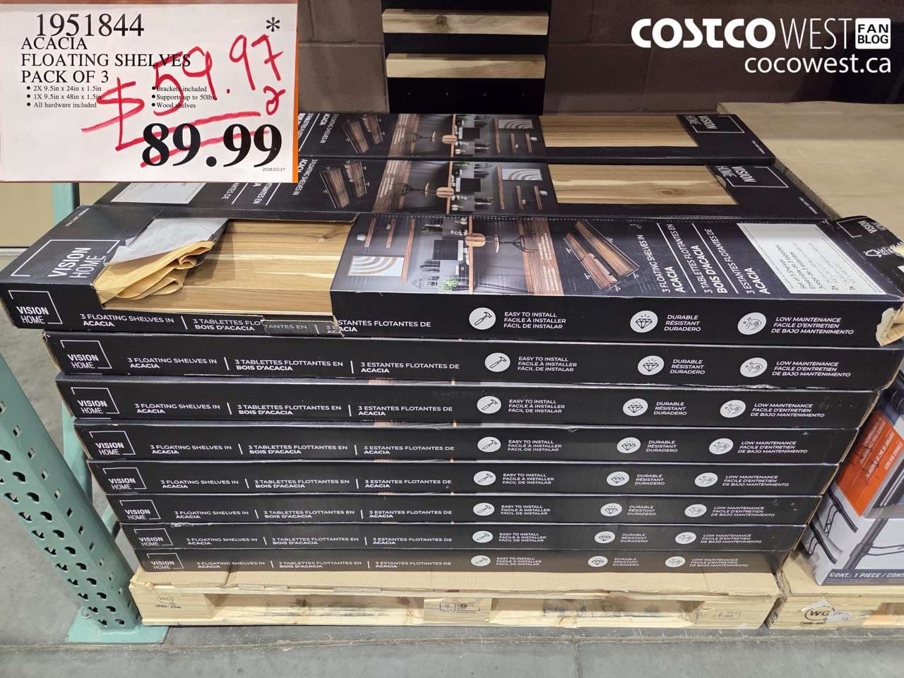 acacia floating shelves pack of 3