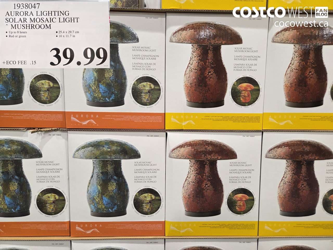 AURORA LIGHTING SOLAR MOSAIC LIGHT MUSHROOM