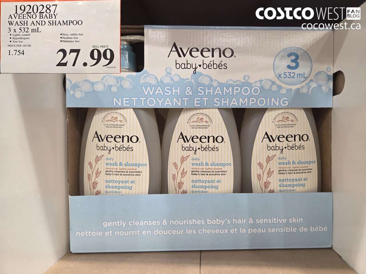AVEENO BABY WASH AND SHAMPOO 3 x 532 mL