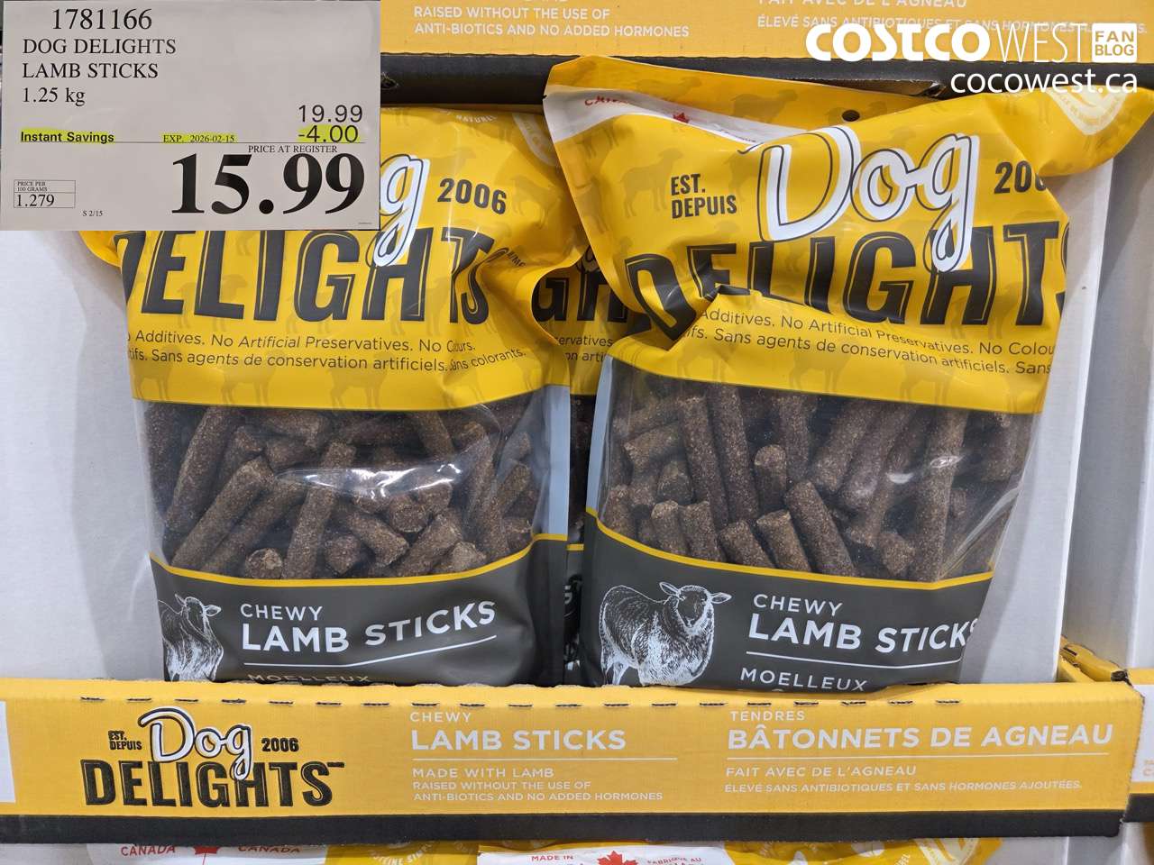 DOG DELIGHTS LAMB STICKS 1.25 kg