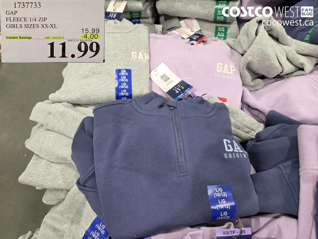 GAP FLEECE 1/4 ZIP GIRLS SIZES XS-XL