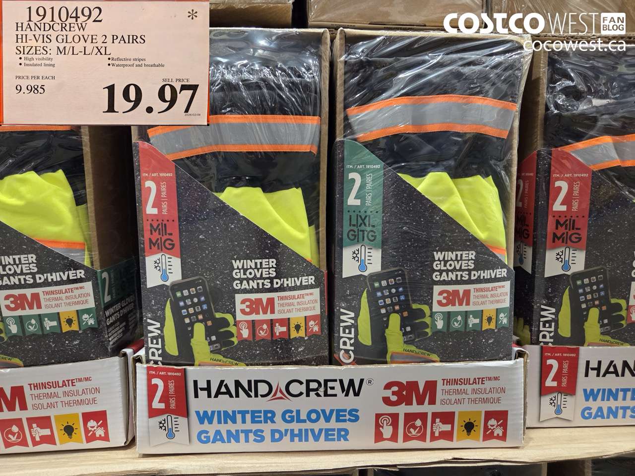 HANDCREW HI-VIS GLOVE 2 PAIRS SIZES: M/L-L/XL