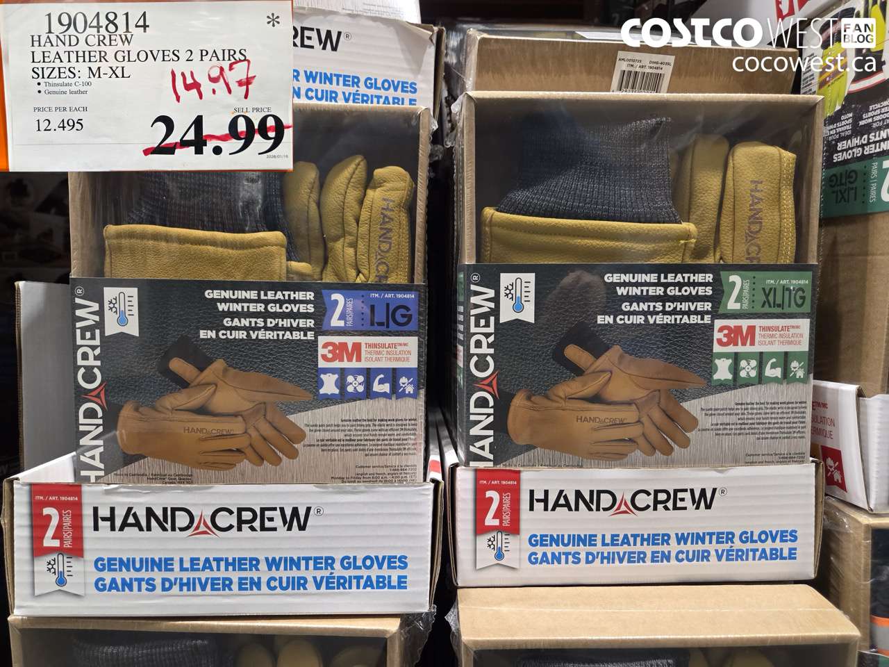 HAND CREW LEATHER GLOVES 2 PAIRS SIZES: M-XL