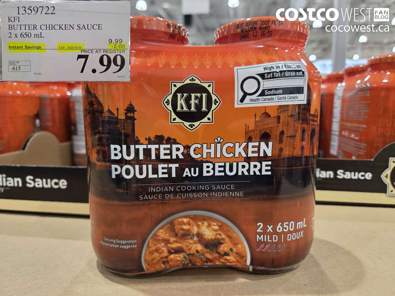 kfi butter chicken sauce 2 x 650 ml