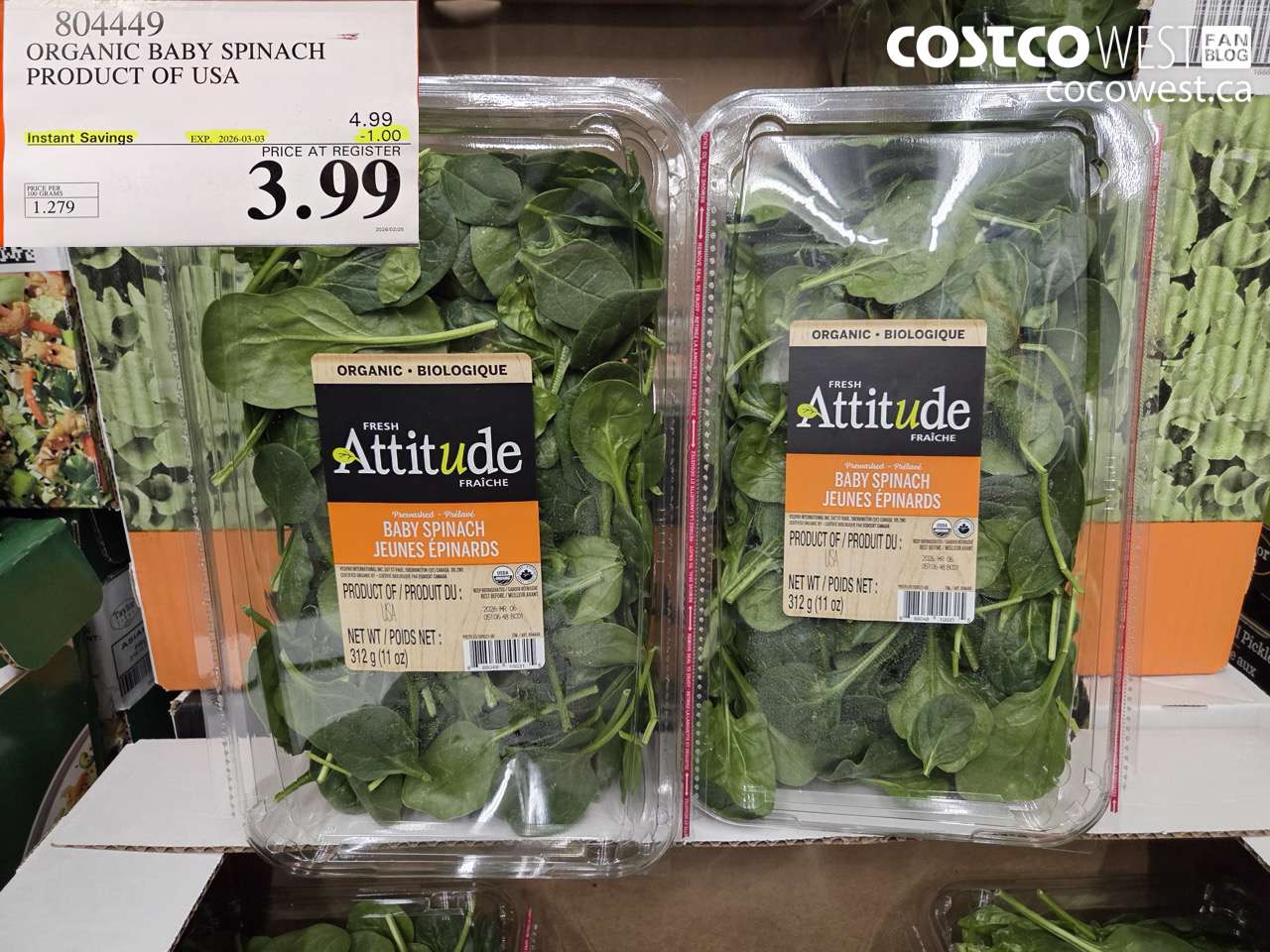 ORGANIC BABY SPINACH PRODUCT OF USA