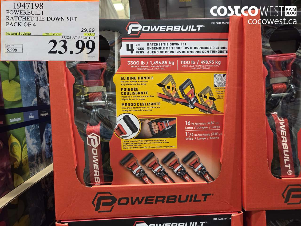 POWERBUILT RATCHET TIE DOWN SET PACK OF 4