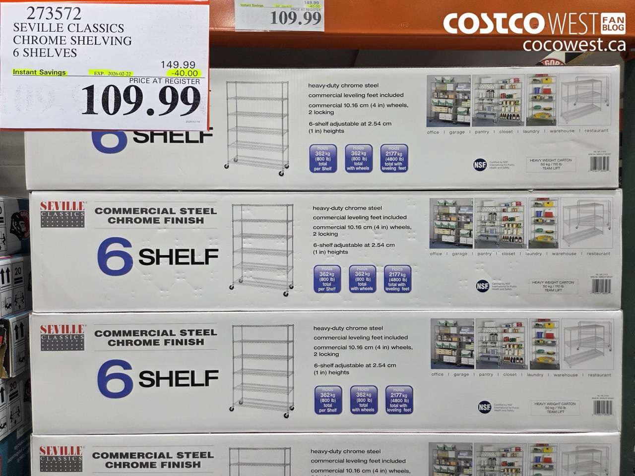 SEVILLE CLASSICS CHROME SHELVING 6 SHELVES