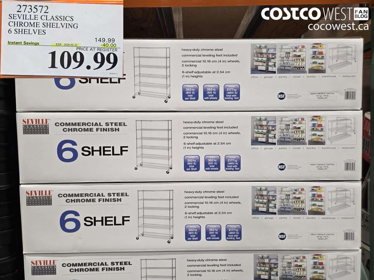 SEVILLE CLASSICS CHROME SHELVING 6 SHELVES