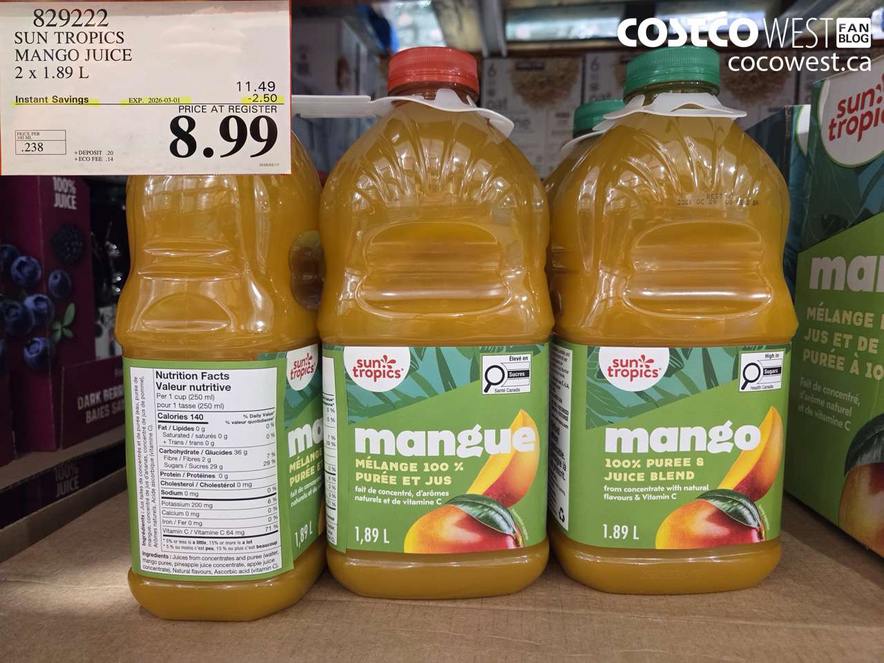 sun tropics mango juice 2 x 189 l