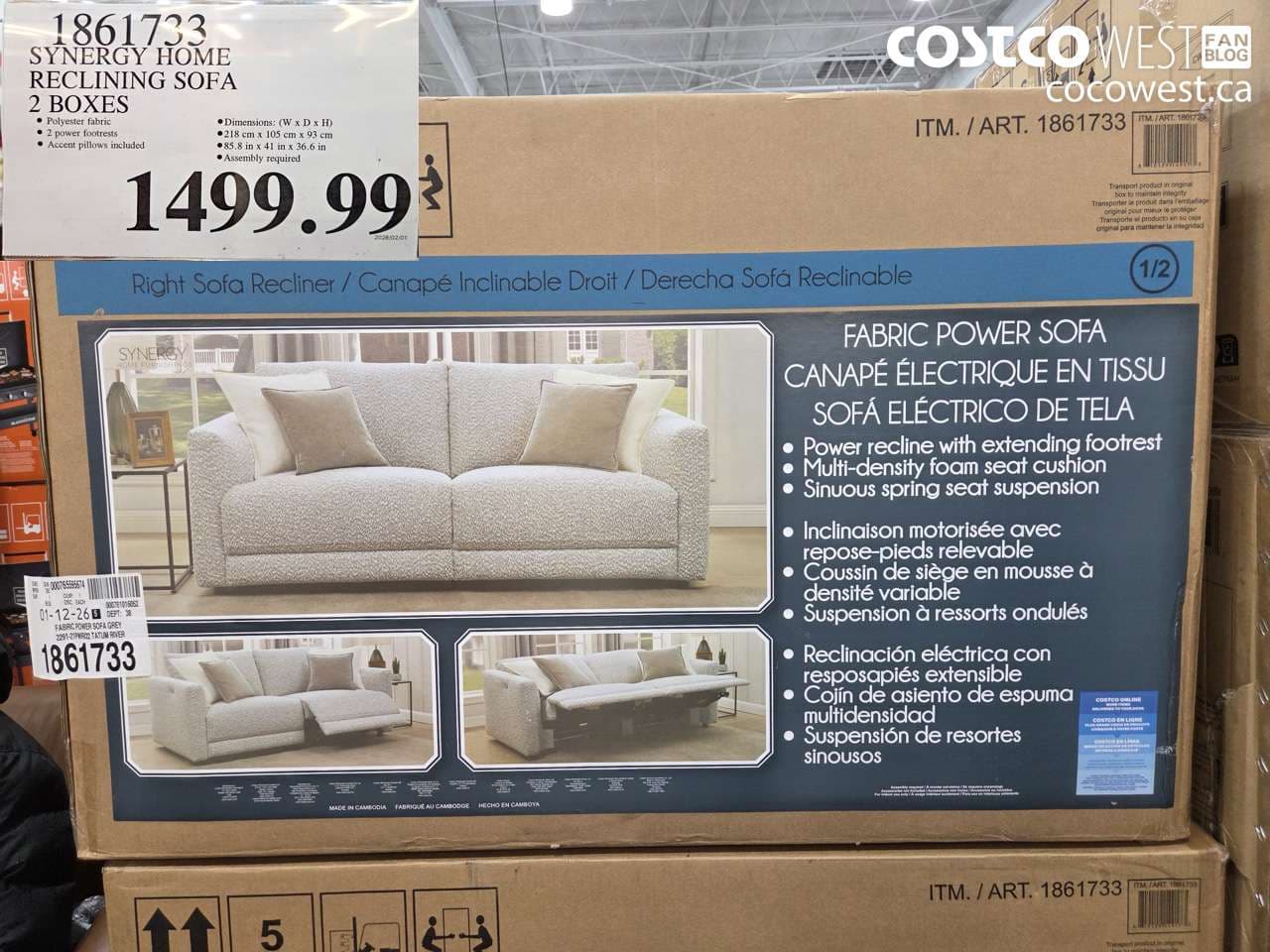 SYNERGY HOME RECLINING SOFA 2 BOXES