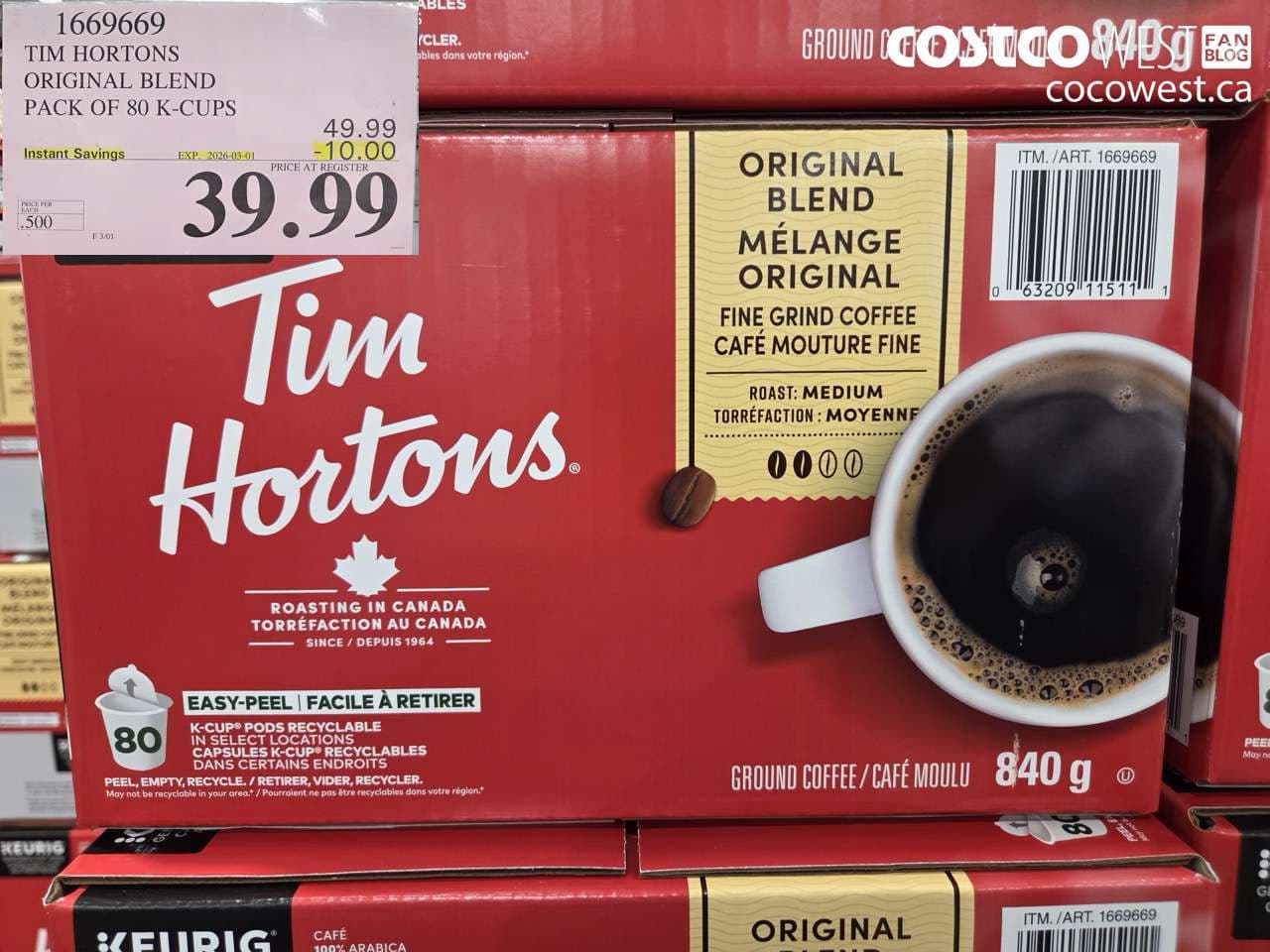 TIM HORTONS ORIGINAL BLEND PACK OF 80 K-CUPS