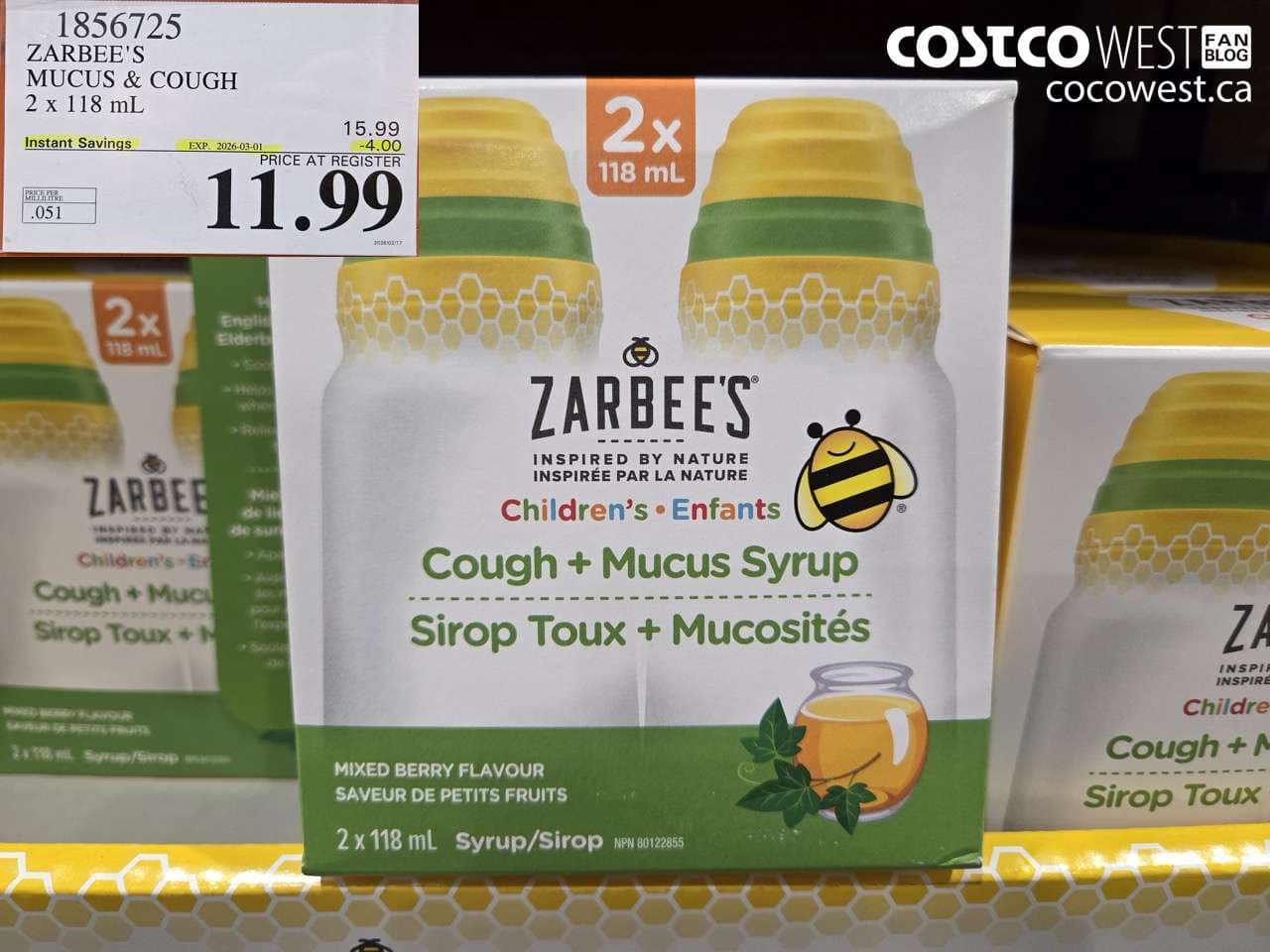 zarbees mucus  cough 2 x 118 ml