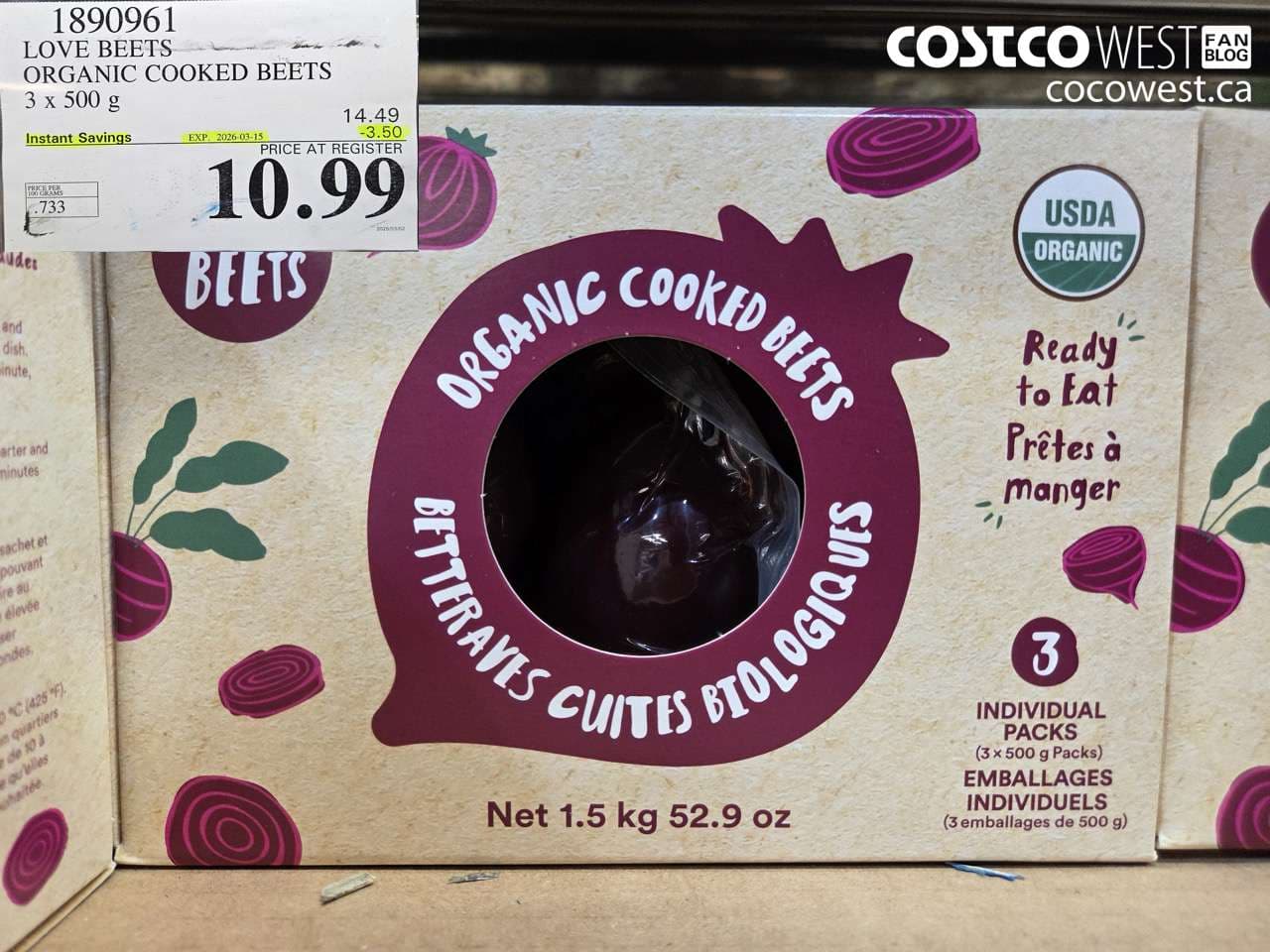 LOVE BEETS ORGANIC COOKED BEETS 3 X 500 G