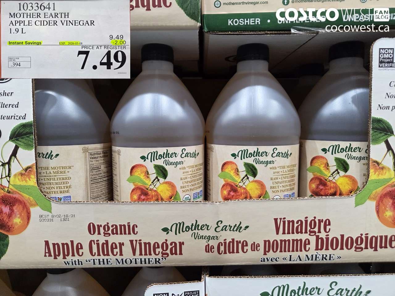 mother earth apple cider vinegar 19l