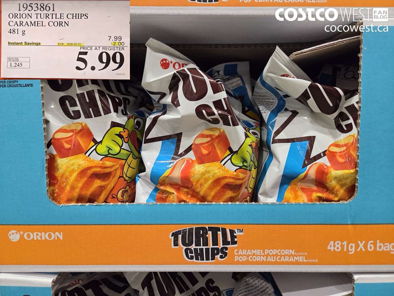orion turtle chips caramel corn 481 g
