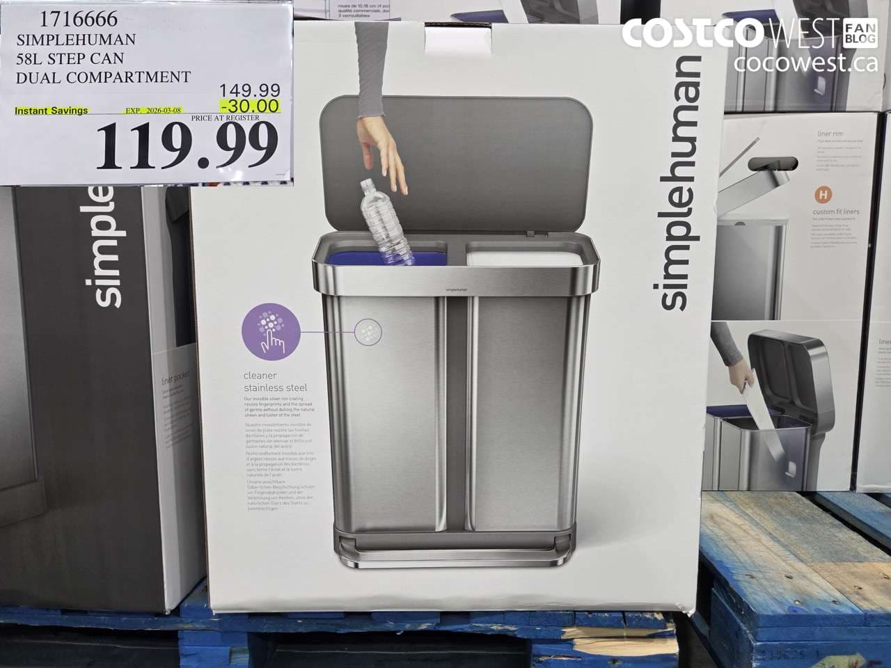 SIMPLEHUMAN 58L STEP CAN DUAL COMPARTMENT