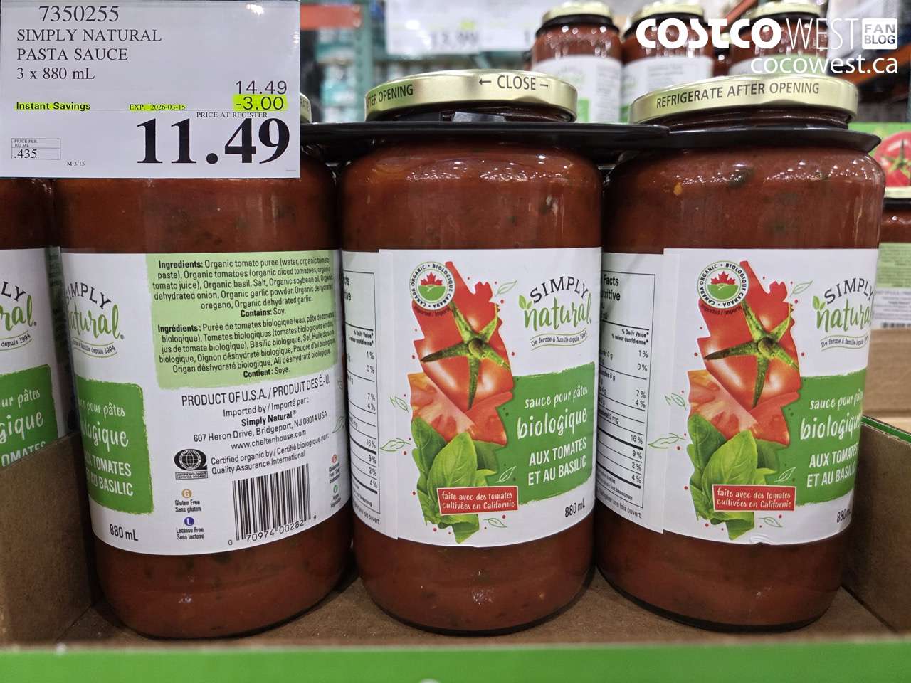 SIMPLY NATURAL PASTA SAUCE 3 X 880 ML