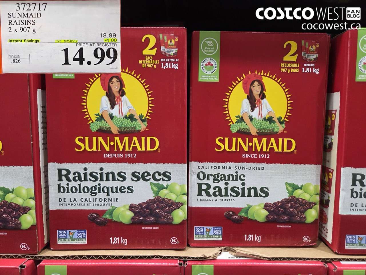 sunmaid raisins 2 x 907 g