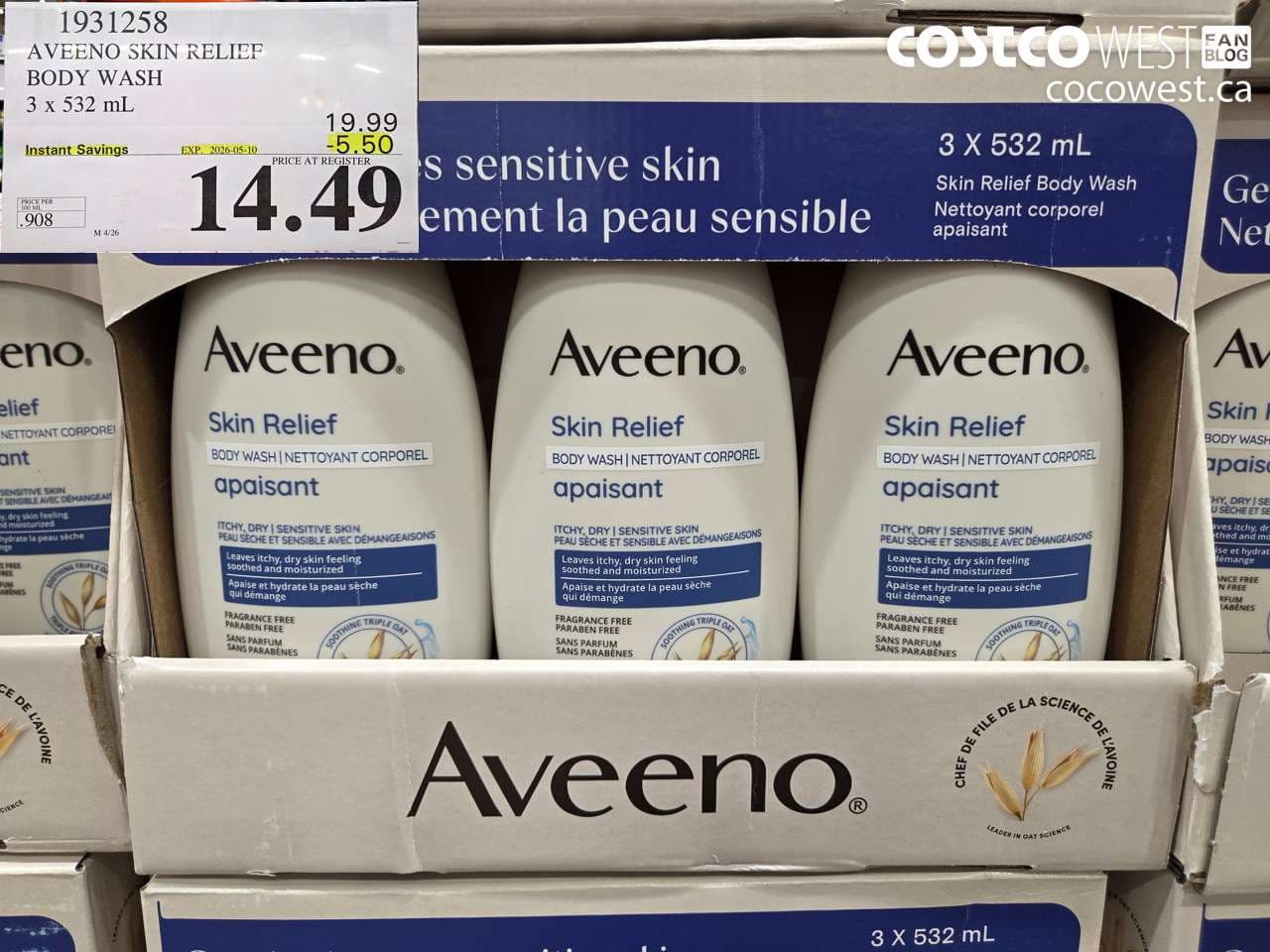aveeno skin relief body wash 3 x 532ml