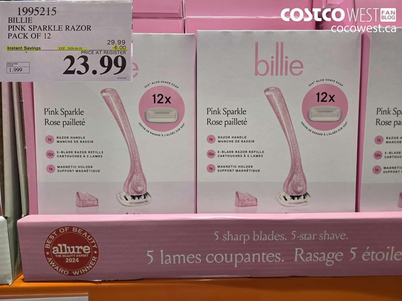 BILLIE PINK SPARKLE RAZOR PACK OF 12