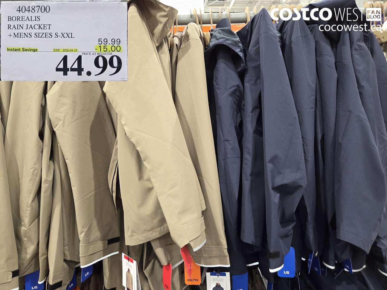 borealis rain jacket mens sizes sxxl